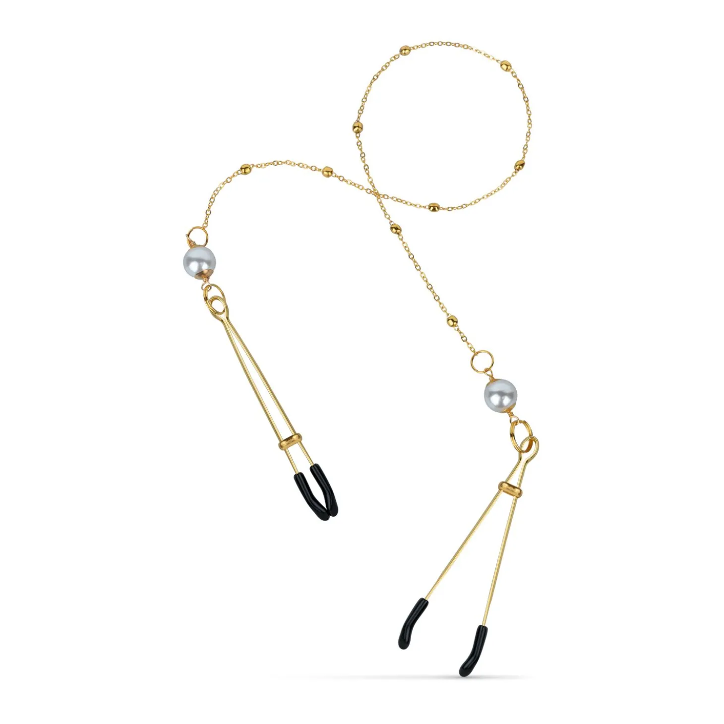 Pinces à mamelons dorées avec chaîne et perles