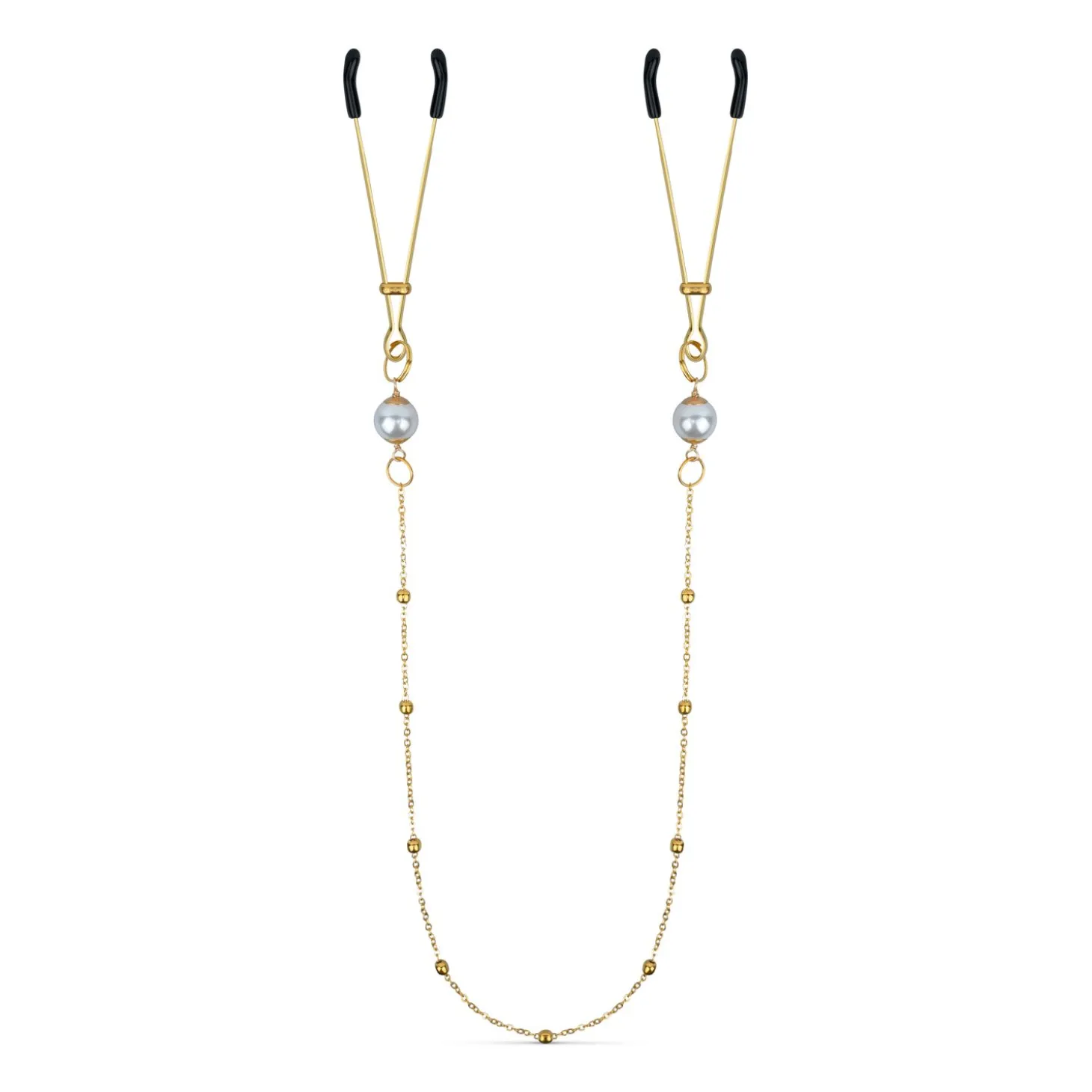 Pinces à mamelons dorées avec chaîne et perles