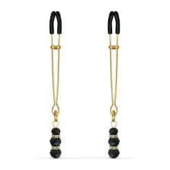 Pinces à mamelons dorées avec des perles noires