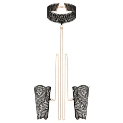 Rosy Gold - Menottes en Dentelle et Collier - Noir