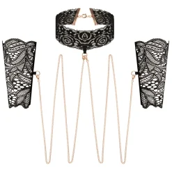 Rosy Gold - Menottes en Dentelle et Collier - Noir