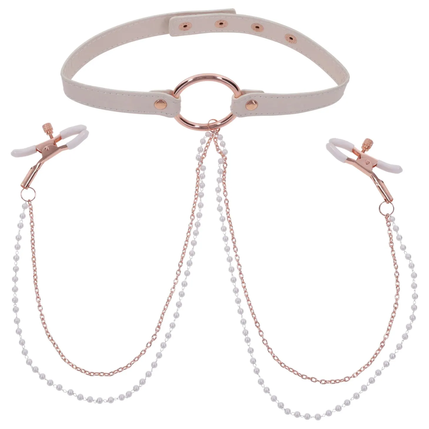 Sportsheets – S&M Peaches ‘n CreaMe Collier avec Pinces à Tétons – Cream