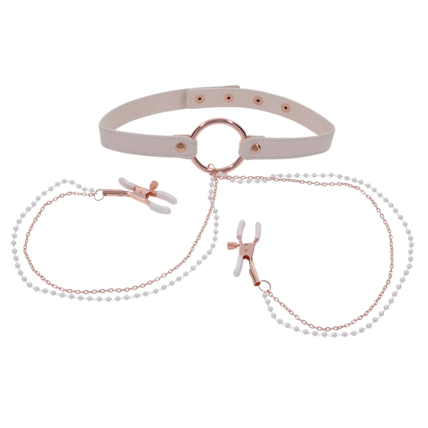 Sportsheets – S&M Peaches ‘n CreaMe Collier avec Pinces à Tétons – Cream