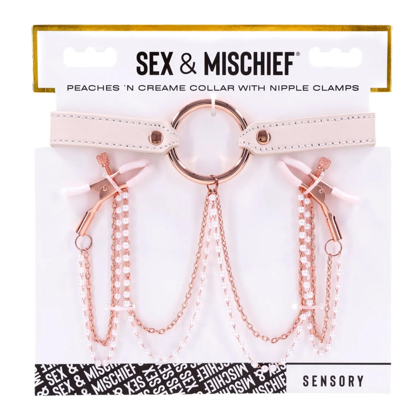 Sportsheets – S&M Peaches ‘n CreaMe Collier avec Pinces à Tétons – Cream