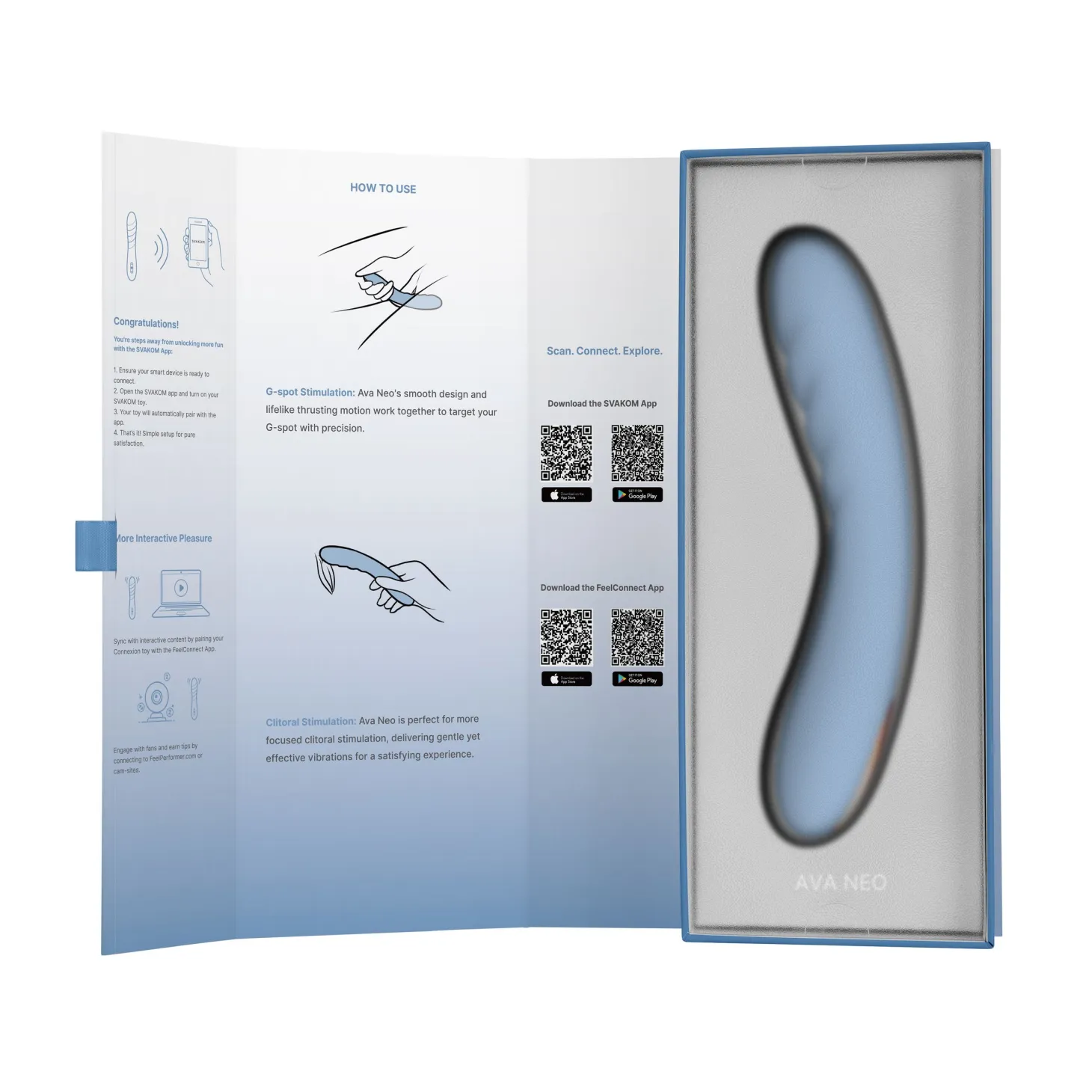 SVAKOM - Ava Neo - Vibromasseur interactif à poussée - Bleu