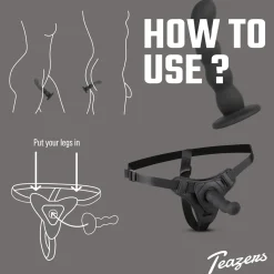 Teazers – Ensemble Harnais Strap-On Silicone – Noir