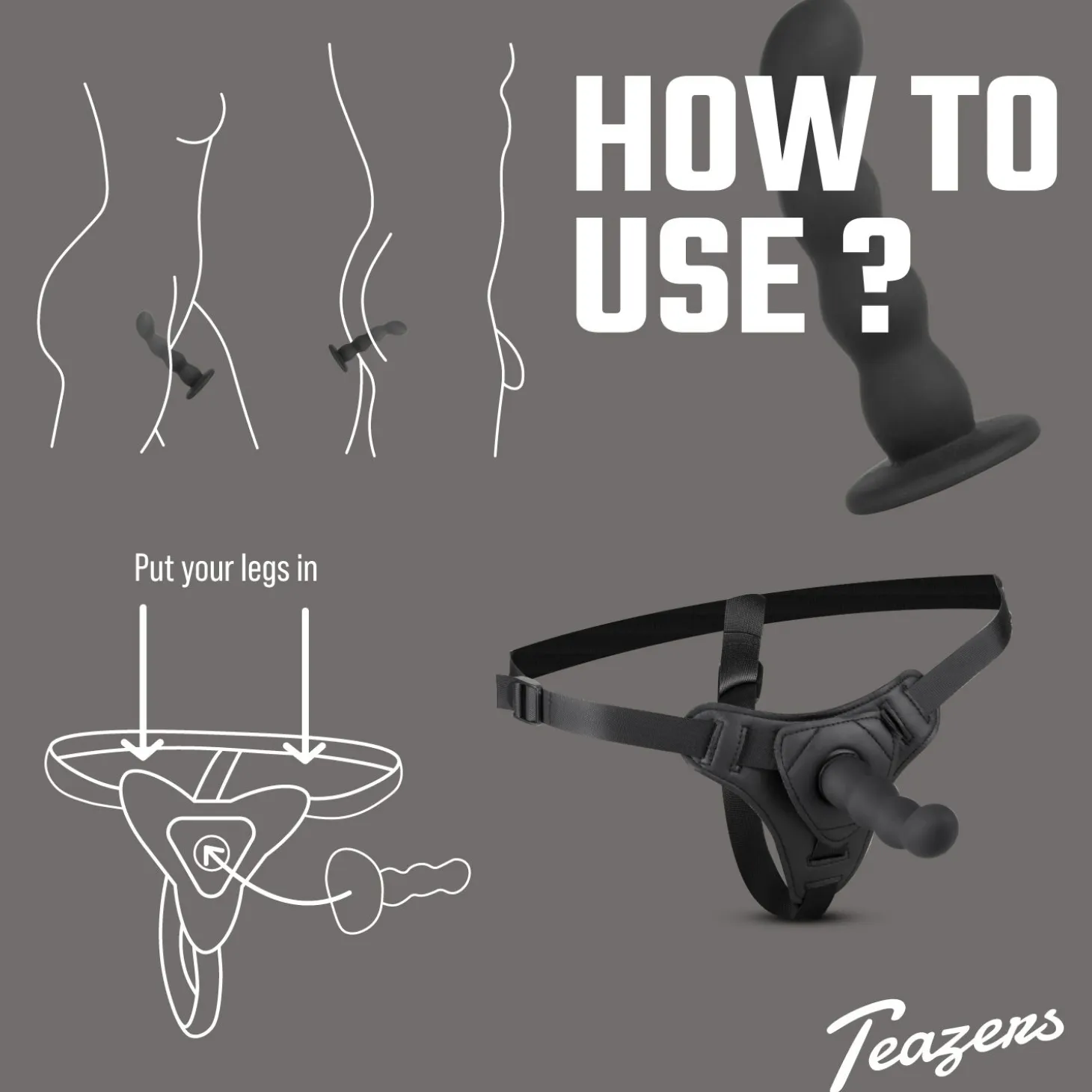 Teazers – Ensemble Harnais Strap-On Silicone – Noir