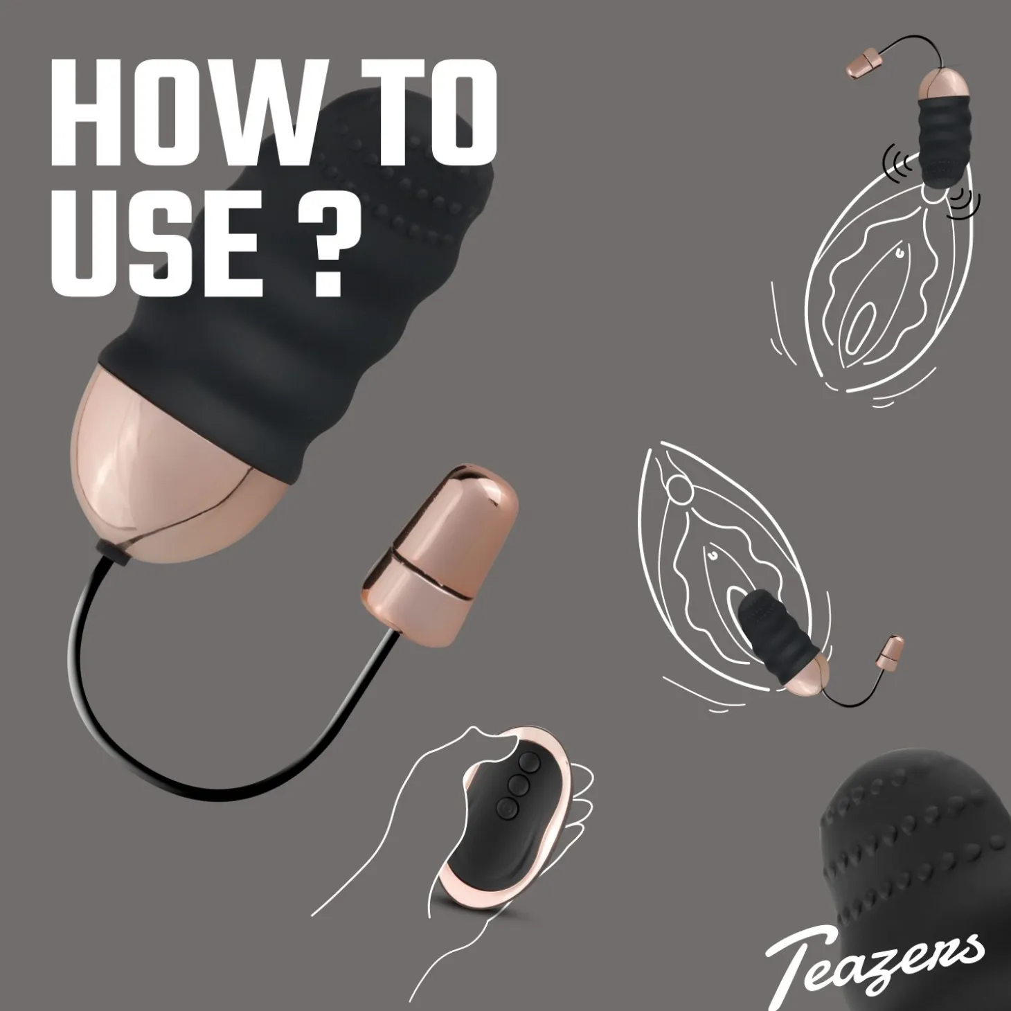 Teazers - Œuf vibrant nervuré de forme aplatie avec télécommande - Noir