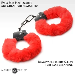 XR Brands - Cuffed in Fur Menottes - Rouge