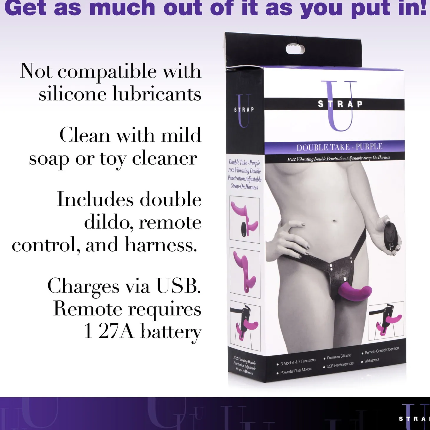 XR Brands - Double Dildo Vibrant avec Harnais - Violet