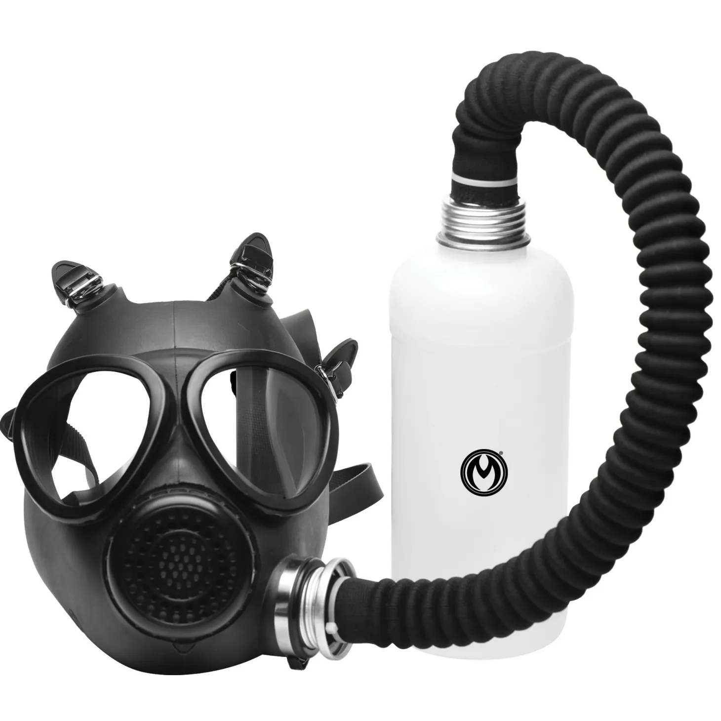 XR Brands - Masque à Gaz Inhalateur avec Bouteille - Noir et Blanc