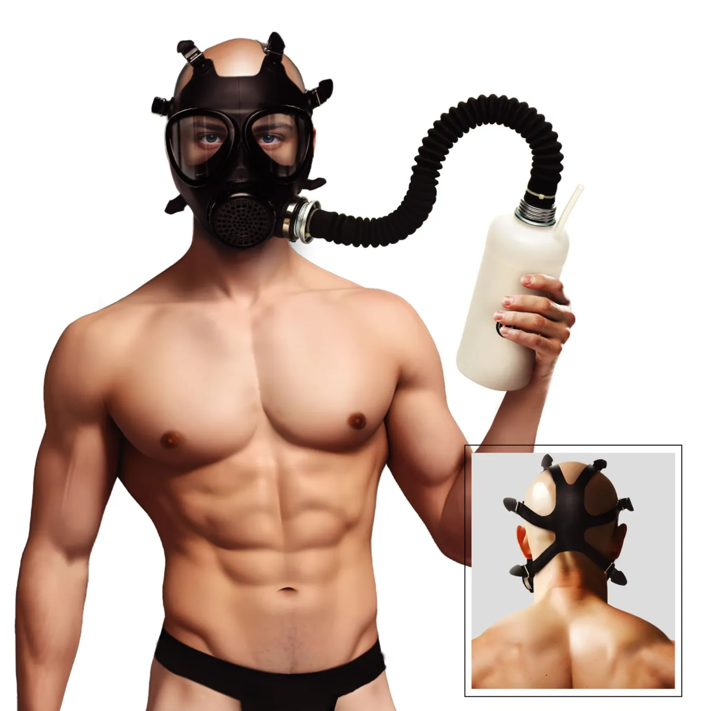 XR Brands - Masque à Gaz Inhalateur avec Bouteille - Noir et Blanc